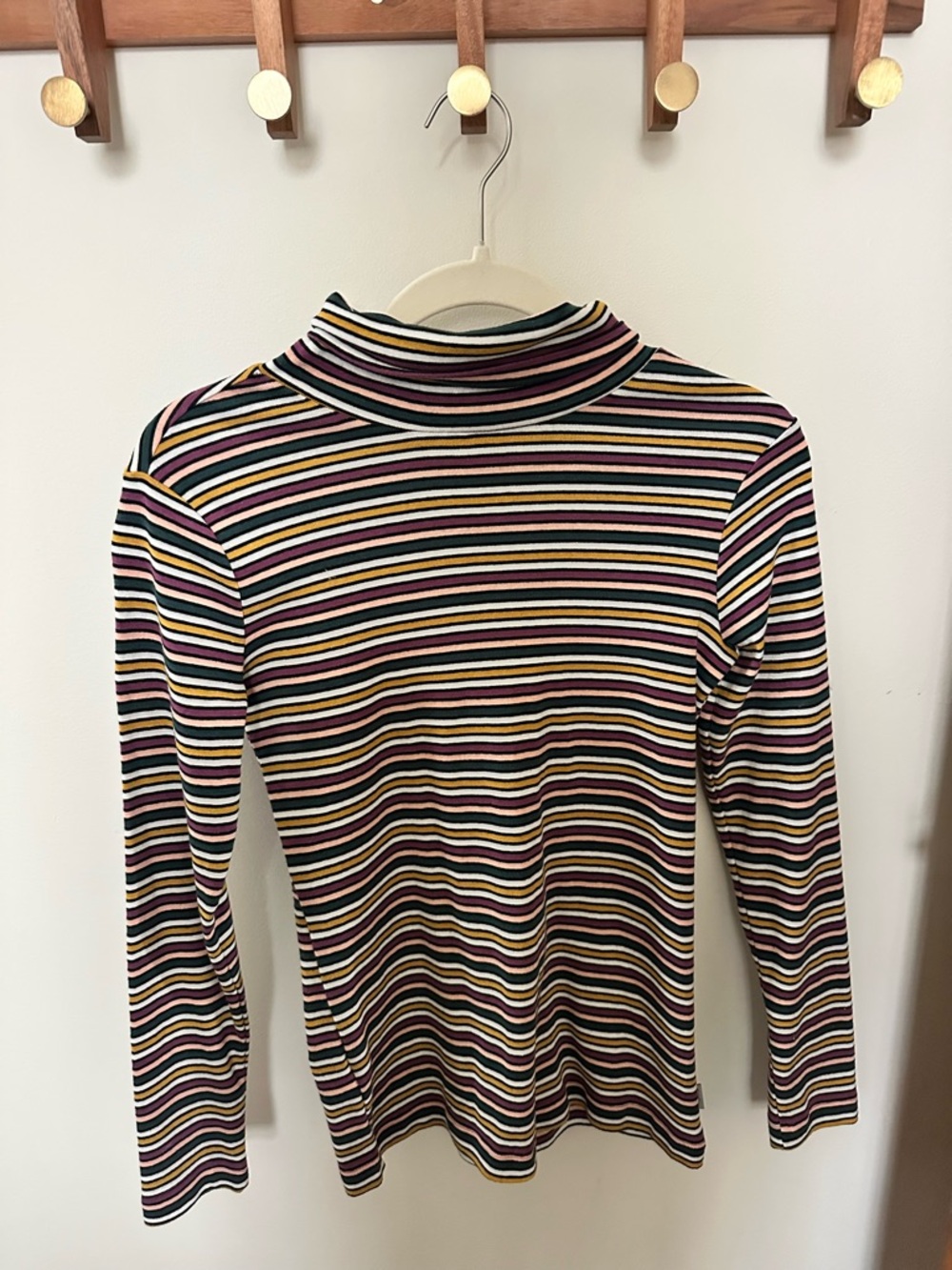 Eddie Bauer Striped Turtleneck Top - Mustard, Pink, Green, White, Black